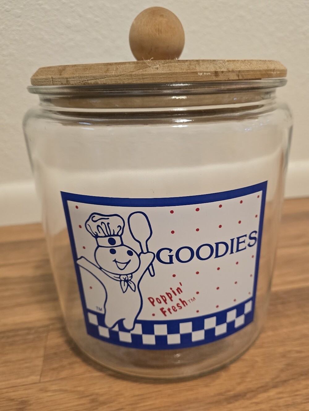 Vintage 1991 Pillsbury Doughboy Glass Cookie Jar by Anchor Hocking